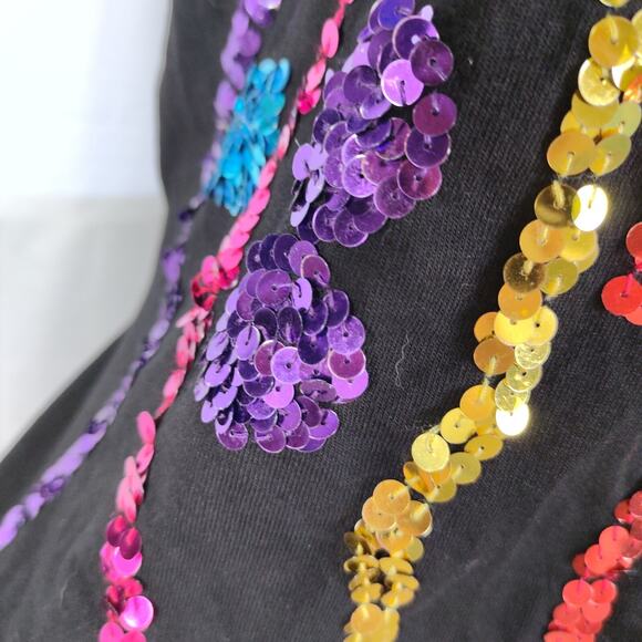 Vtg 80s Carducci Rainbow Sequin Top Size M Black Statement Shoulder Pads Disco - Picture 9 of 10